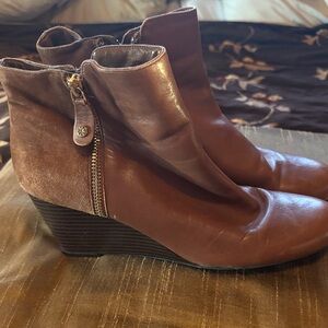 Isaac Mizrahi Tan Leather Wedge Ankle Boots